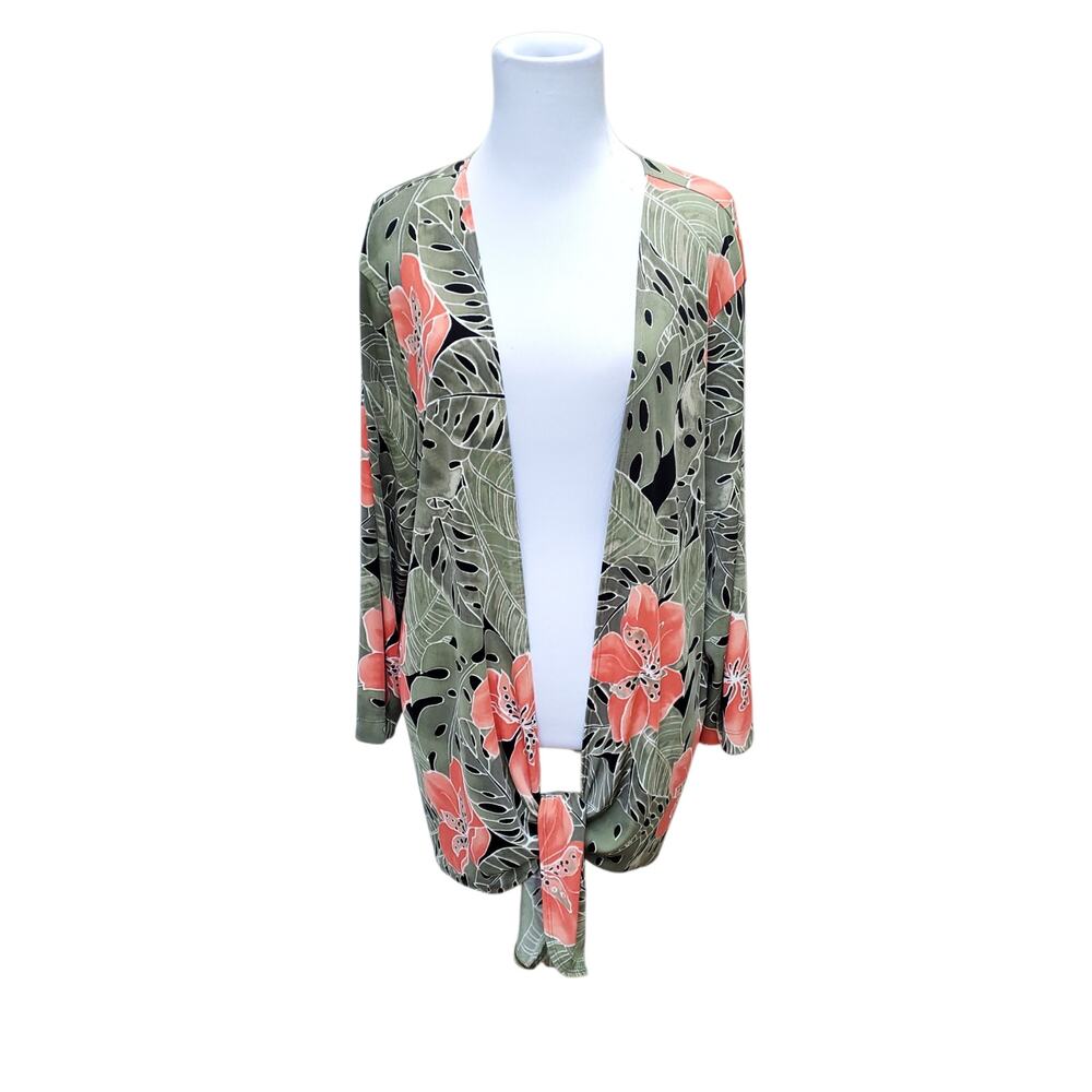 Chico's Sz 3 Paradiso Tied Up Jacket Drape Waterfall Tangerine Dream Chicos XL